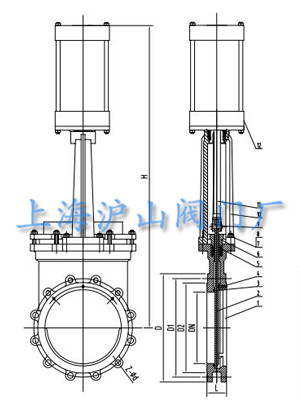 PZ673H氣動刀型閘閥外形及連接尺寸圖